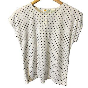Palm Harbour Petite Polka Dot Cap Sleeve Henley Blouse PM